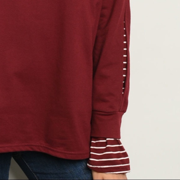 Burgundy Long bell sleeve mock neck knit tunic top - Picture 7 of 11